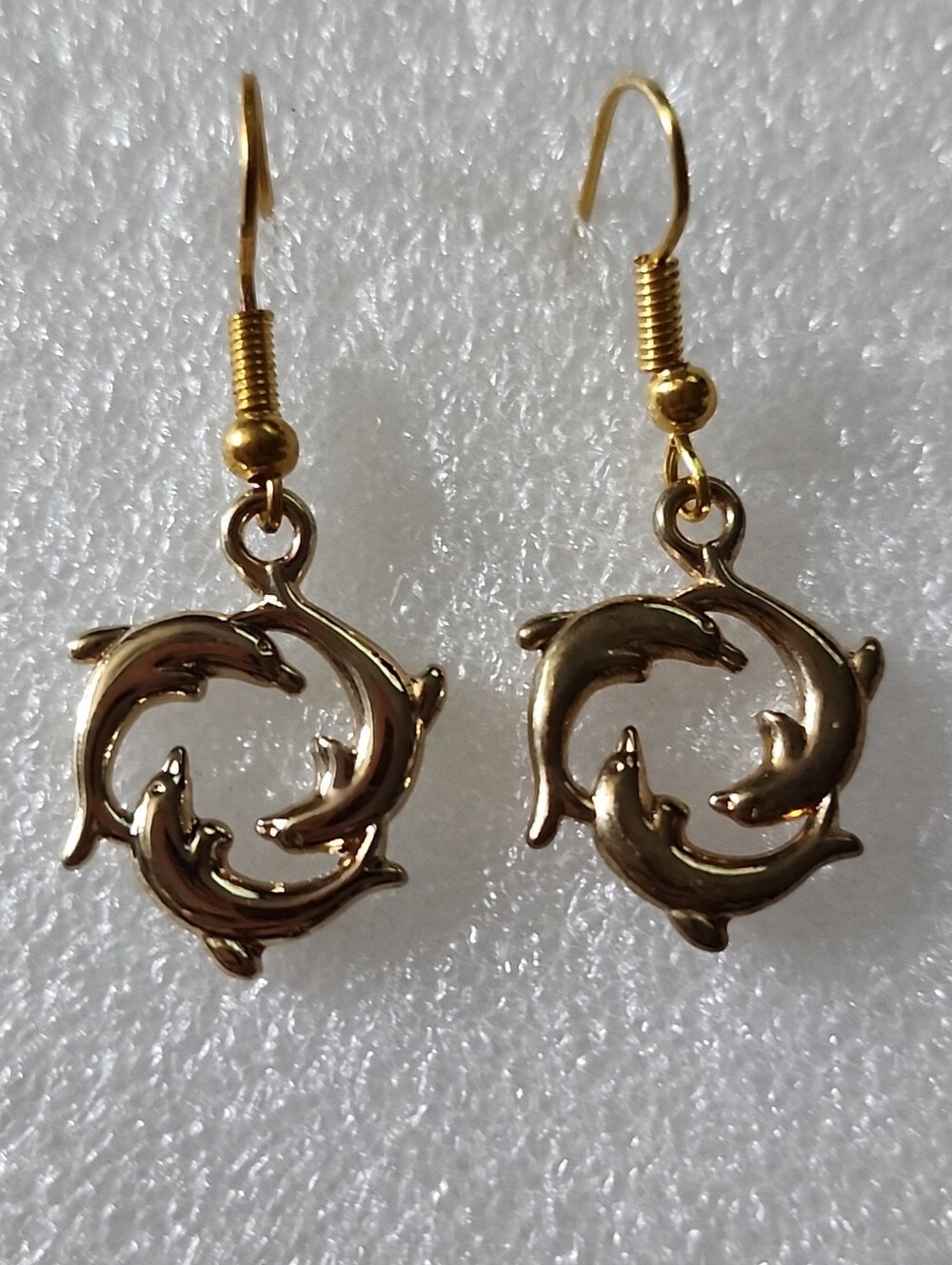 Hand Crafted Gold Dolphin Circle Dangle Earrings - Women Jewelry